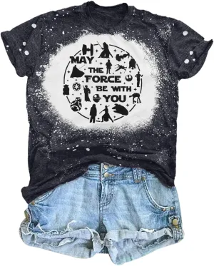 FRYAID May The Power Be with You Shirt Women Vintage Magical Tshirt Magic Graphic Tee Family Vacation Casual Short Sleeve Top
