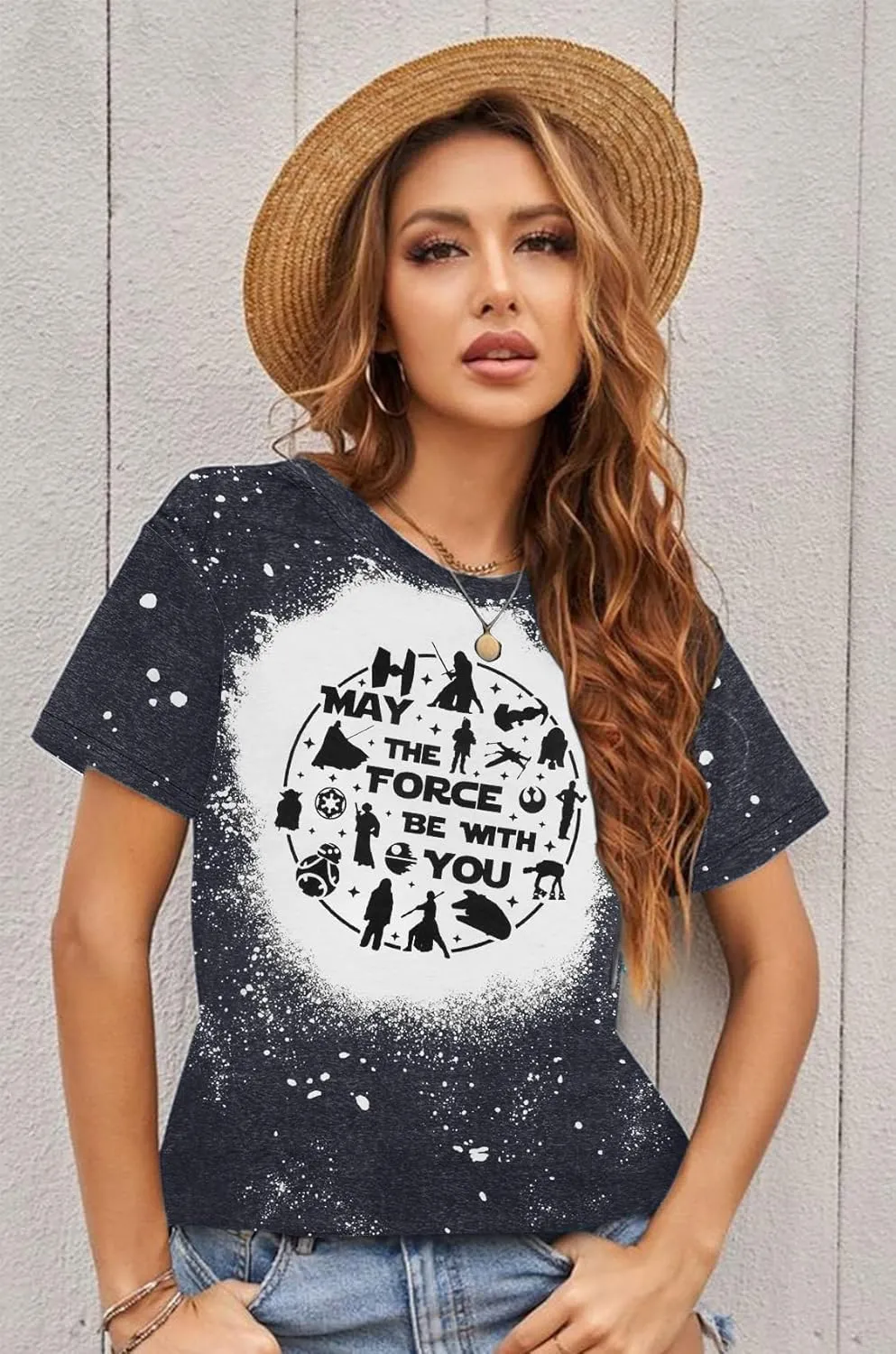 FRYAID May The Power Be with You Shirt Women Vintage Magical Tshirt Magic Graphic Tee Family Vacation Casual Short Sleeve Top