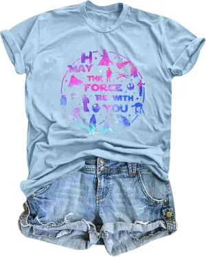 FRYAID May The Power Be with You Shirt Women Vintage Magical Tshirt Magic Graphic Tee Family Vacation Casual Short Sleeve Top