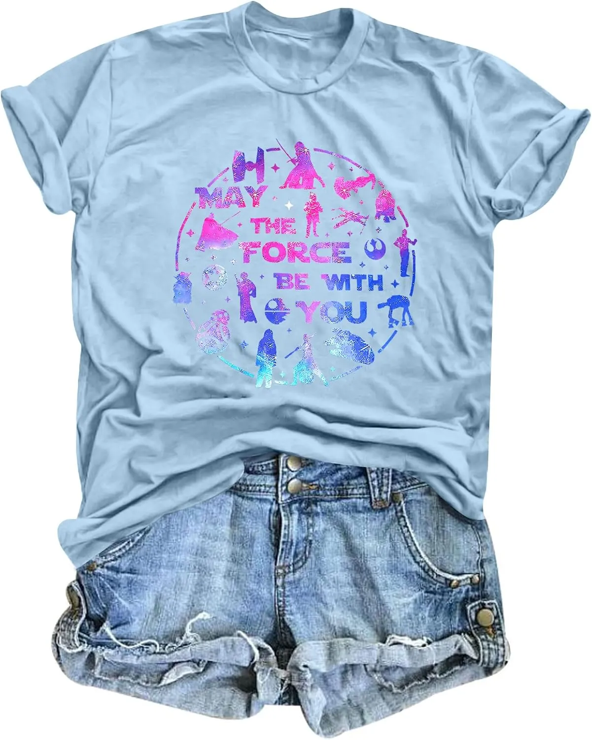 FRYAID May The Power Be with You Shirt Women Vintage Magical Tshirt Magic Graphic Tee Family Vacation Casual Short Sleeve Top