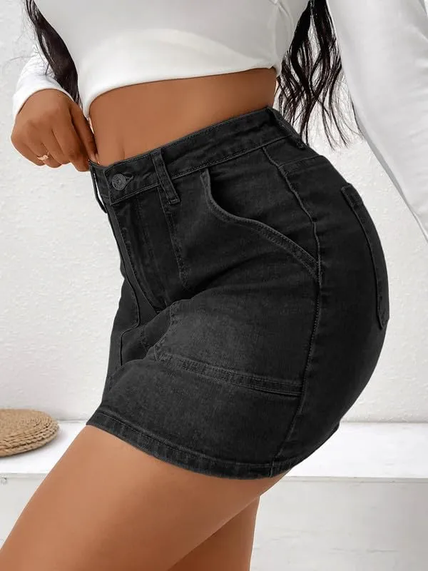 Genleck Denim Skirts for Women  Cargo Jean Skirts with Pockets High Waist Stretch Cute Y2K Casual Mini Skirts