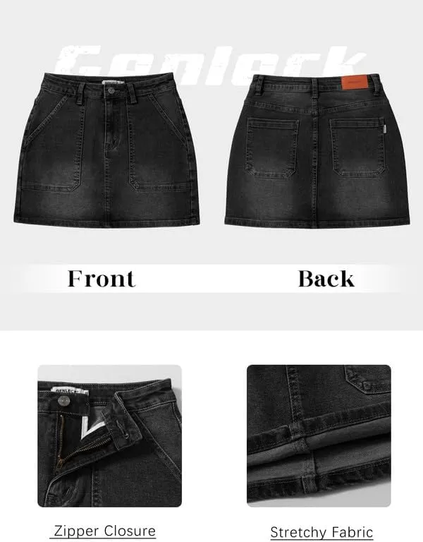Genleck Denim Skirts for Women  Cargo Jean Skirts with Pockets High Waist Stretch Cute Y2K Casual Mini Skirts
