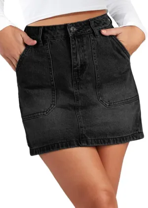 Genleck Denim Skirts for Women  Cargo Jean Skirts with Pockets High Waist Stretch Cute Y2K Casual Mini Skirts