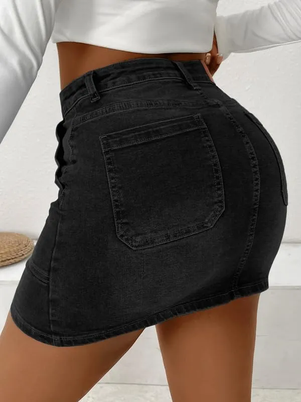 Genleck Denim Skirts for Women  Cargo Jean Skirts with Pockets High Waist Stretch Cute Y2K Casual Mini Skirts