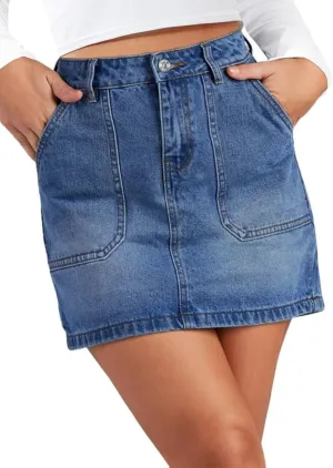Genleck Denim Skirts for Women  Cargo Jean Skirts with Pockets High Waist Stretch Cute Y2K Casual Mini Skirts