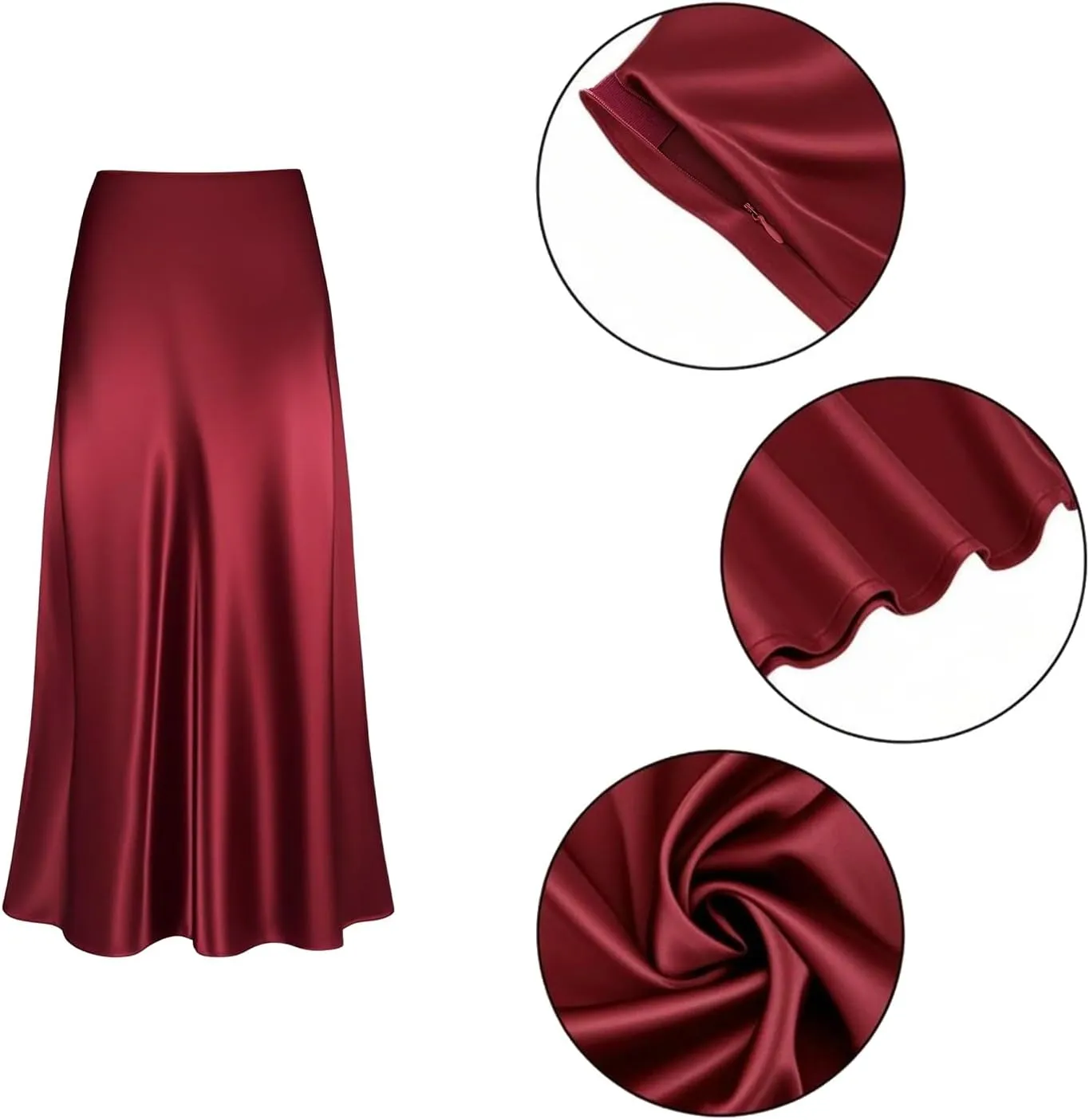Giovacker Womens Elegant Silk Satin Skirts Casual High Waist A-line Maxi Long Skirt Side Zipper Flowy Party Bodycon Skirts