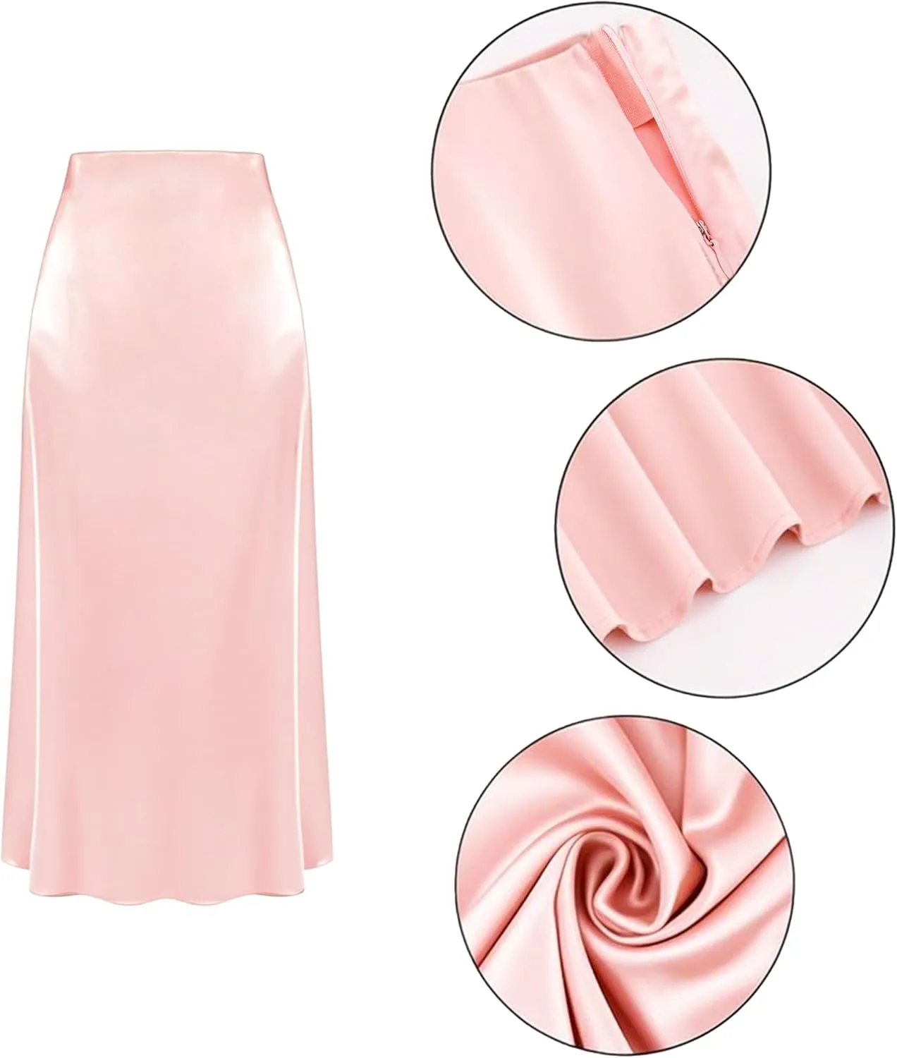 Giovacker Womens Elegant Silk Satin Skirts Casual High Waist A-line Maxi Long Skirt Side Zipper Flowy Party Bodycon Skirts