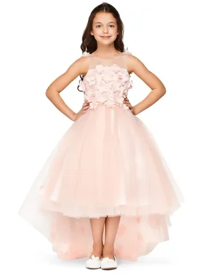 Girls Multi Color Lace 3D Flowers Pearl Trim Tulle Special Occasion Dress 2-16