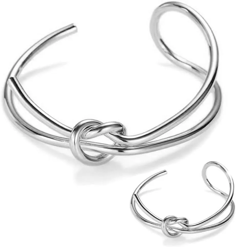 Gleamart Love Knot Bracelet Ring Set Open Cuff Bangle for Women
