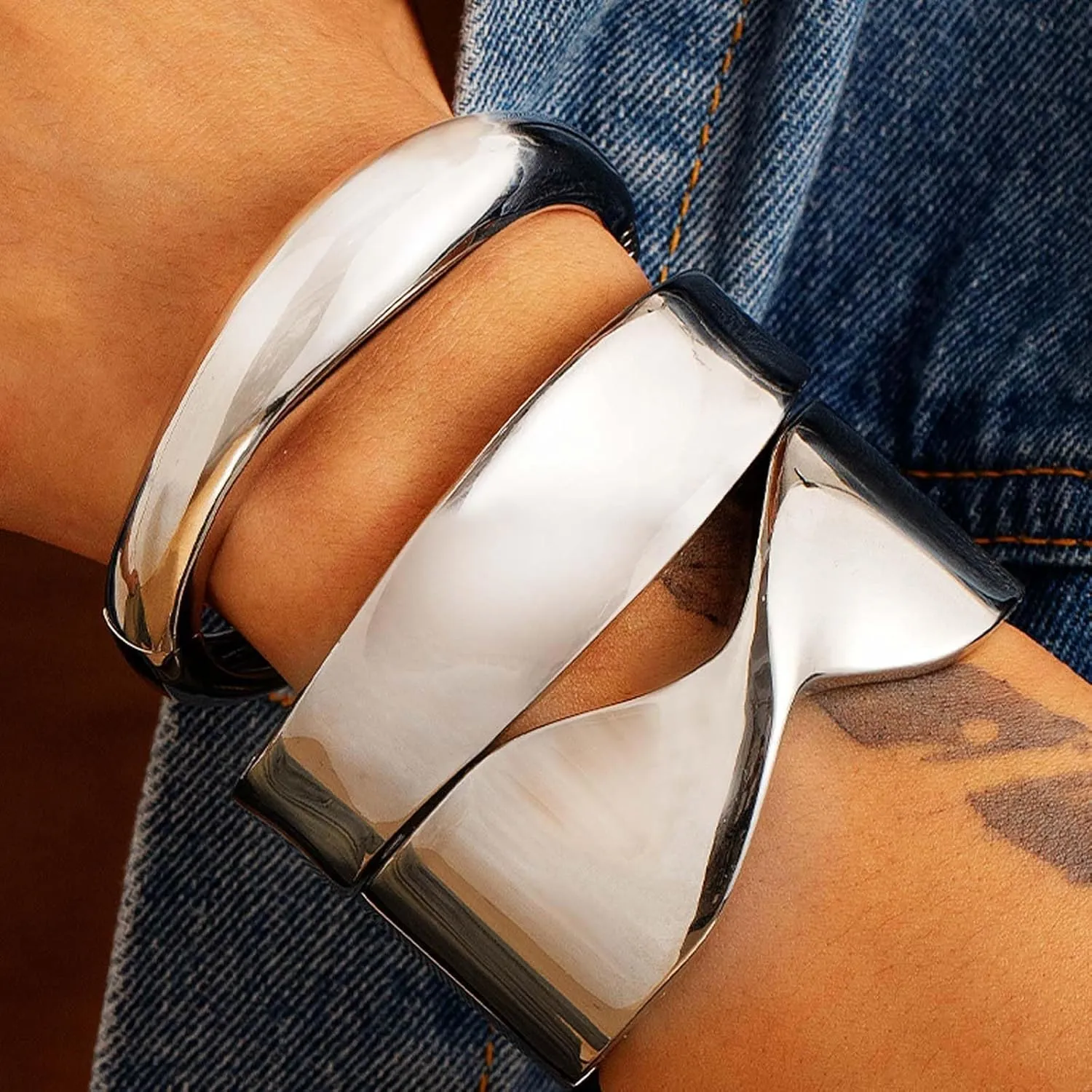 Gold Bangles for Women Bangle Bracelets Chunky Bangles Bracelets Non Tarnish Gold/Silver Bracelet for Women Trendy Jewelry Gift