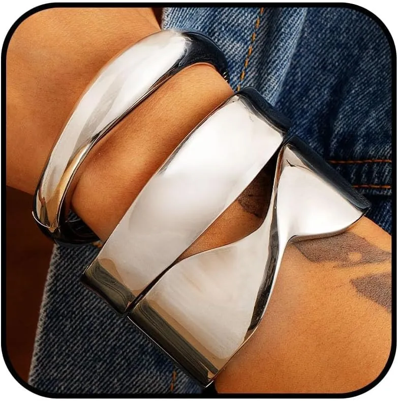 Gold Bangles for Women Bangle Bracelets Chunky Bangles Bracelets Non Tarnish Gold/Silver Bracelet for Women Trendy Jewelry Gift