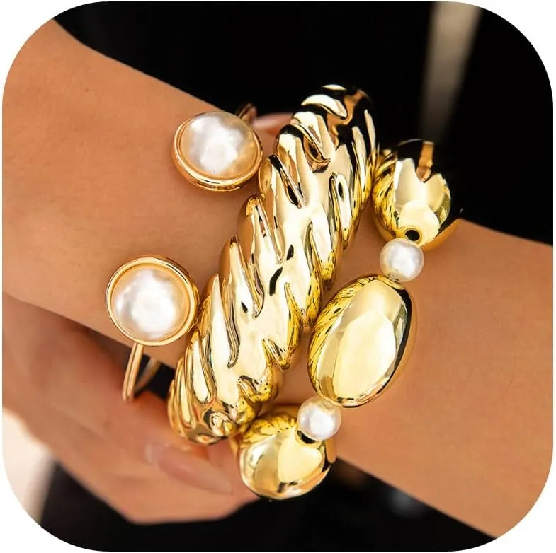Gold Bangles Gold Cuff Bracelets for Women Non Tarnish Chunky Gold Bracelet