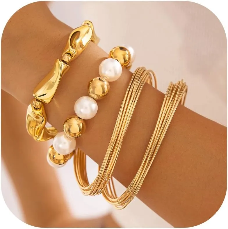 Gold Bangles Gold Cuff Bracelets for Women Non Tarnish Chunky