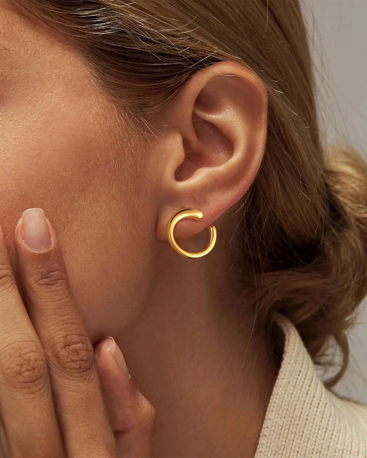 Gold Earrings for Women, Large Open Earrings 14K Gold Plated Smiple Hypoallergenic Trendy Statement Dangle Earrings Gold Dainty Geometric Rectangle Drop Stud Earrings Piercing Jewelry