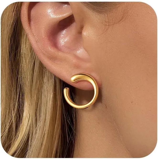 Gold Earrings for Women, Large Open Earrings 14K Gold Plated Smiple Hypoallergenic Trendy Statement Dangle Earrings Gold Dainty Geometric Rectangle Drop Stud Earrings Piercing Jewelry