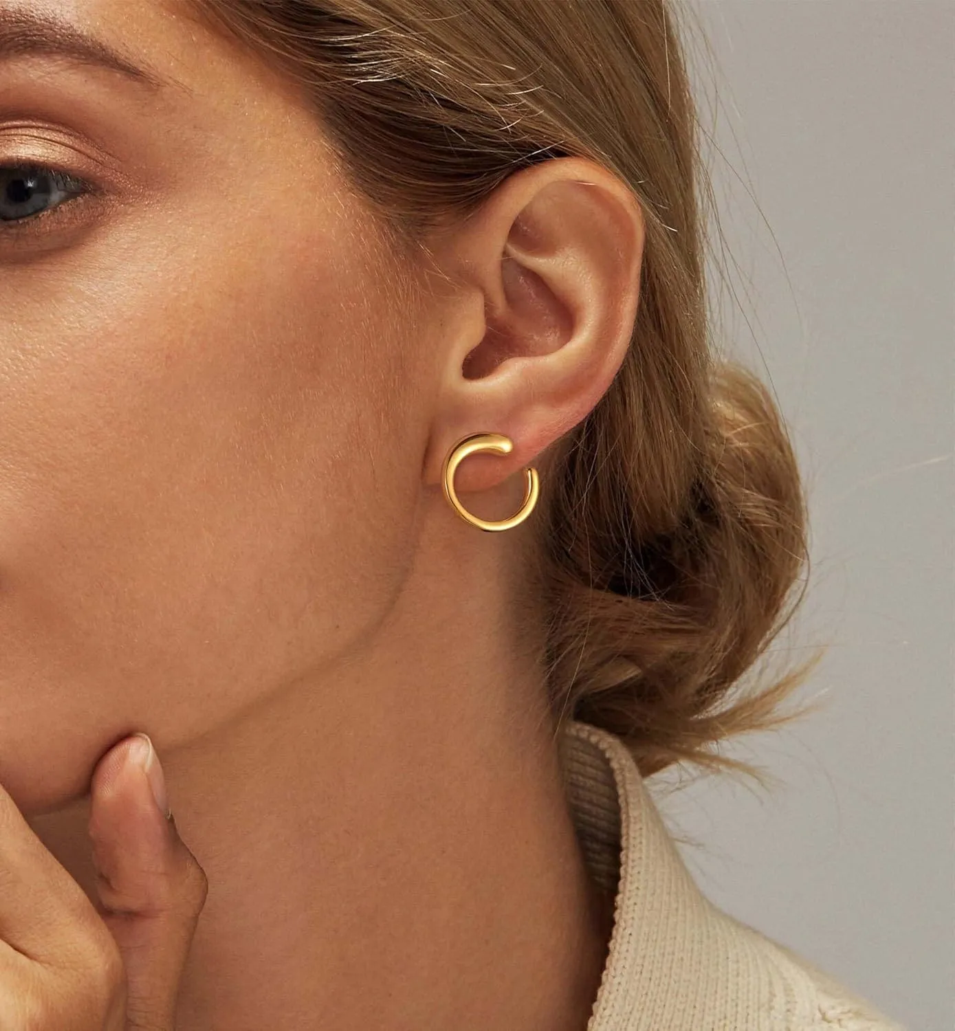 Gold Earrings for Women, Large Open Earrings 14K Gold Plated Smiple Hypoallergenic Trendy Statement Dangle Earrings Gold Dainty Geometric Rectangle Drop Stud Earrings Piercing Jewelry