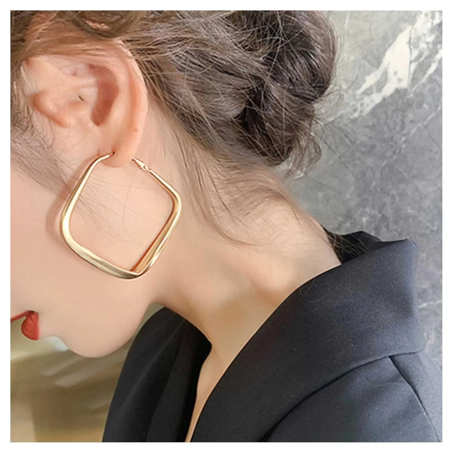 Gold Geometric Hoop Earrings - Square Huggie Studs - Boho Earrings for Women - Valentine's Day Gift