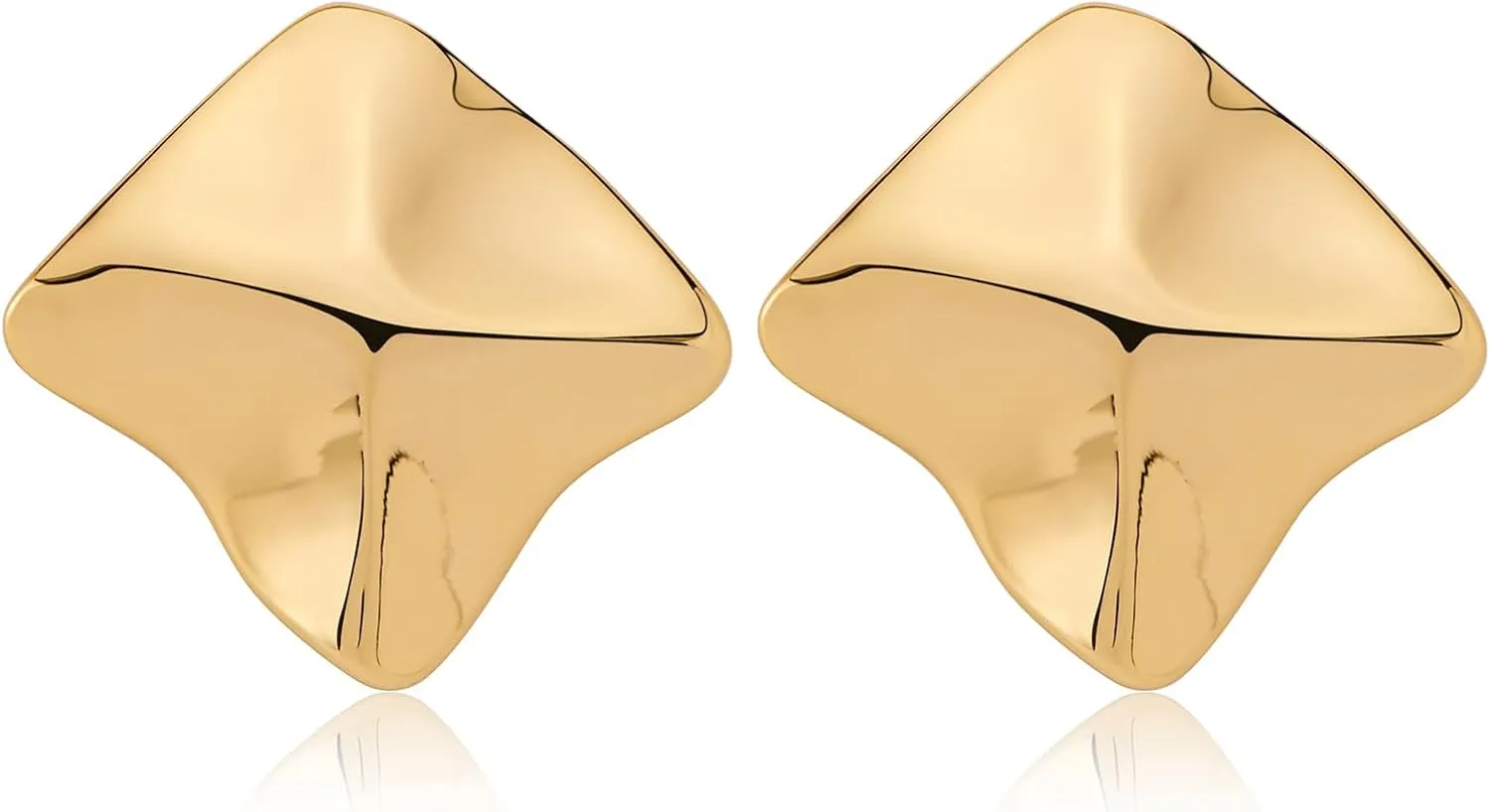 Gold Geometric Stud Earrings Chunky Statement Earrings for Women Irregular Crumpled Square Half-ball Triangle Heart Stud Earrings Jewelry Gifts