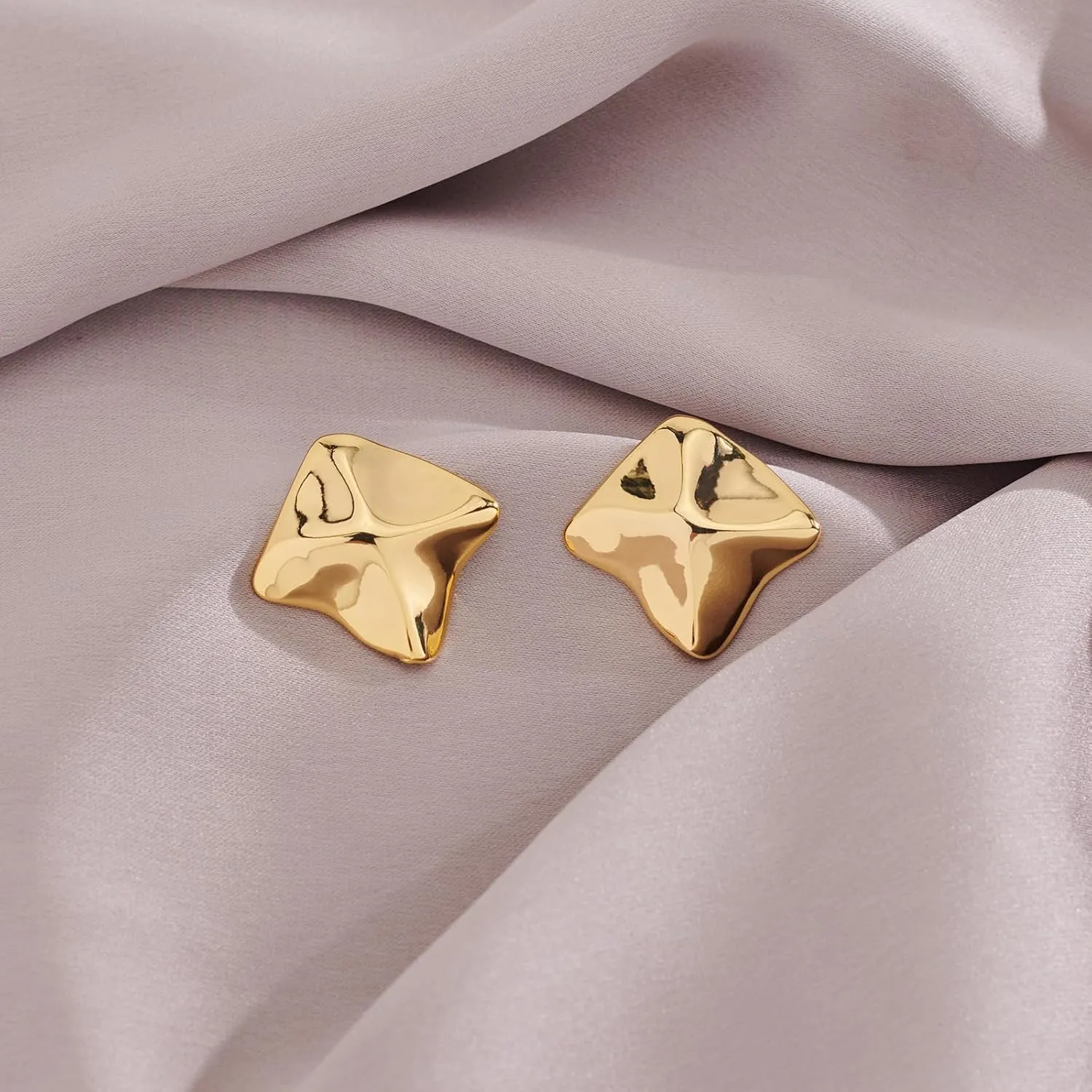 Gold Geometric Stud Earrings Chunky Statement Earrings for Women Irregular Crumpled Square Half-ball Triangle Heart Stud Earrings Jewelry Gifts