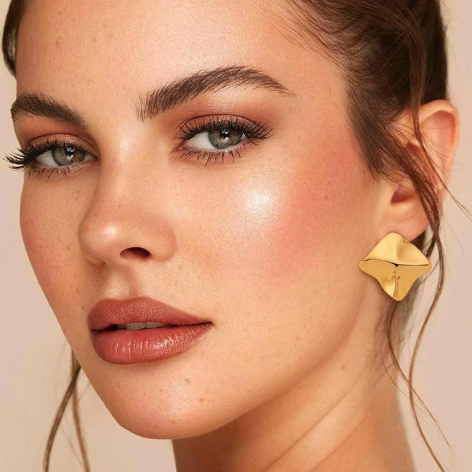 Gold Geometric Stud Earrings Chunky Statement Earrings for Women Irregular Crumpled Square Half-ball Triangle Heart Stud Earrings Jewelry Gifts