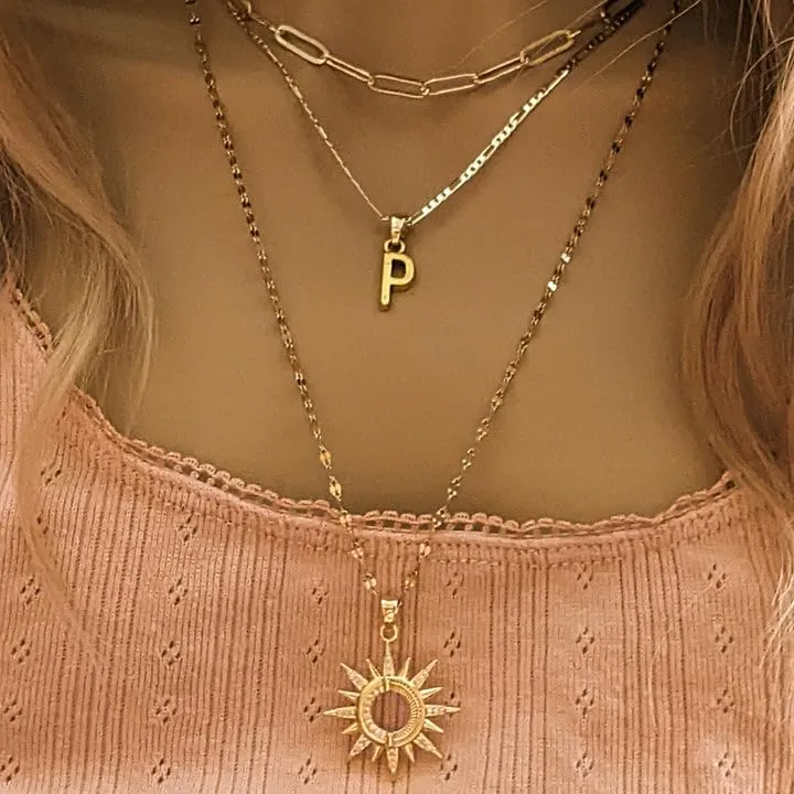 Gold Paperclip Initial Layered Necklace Set (16 inch-18 inch-24 inch, X)