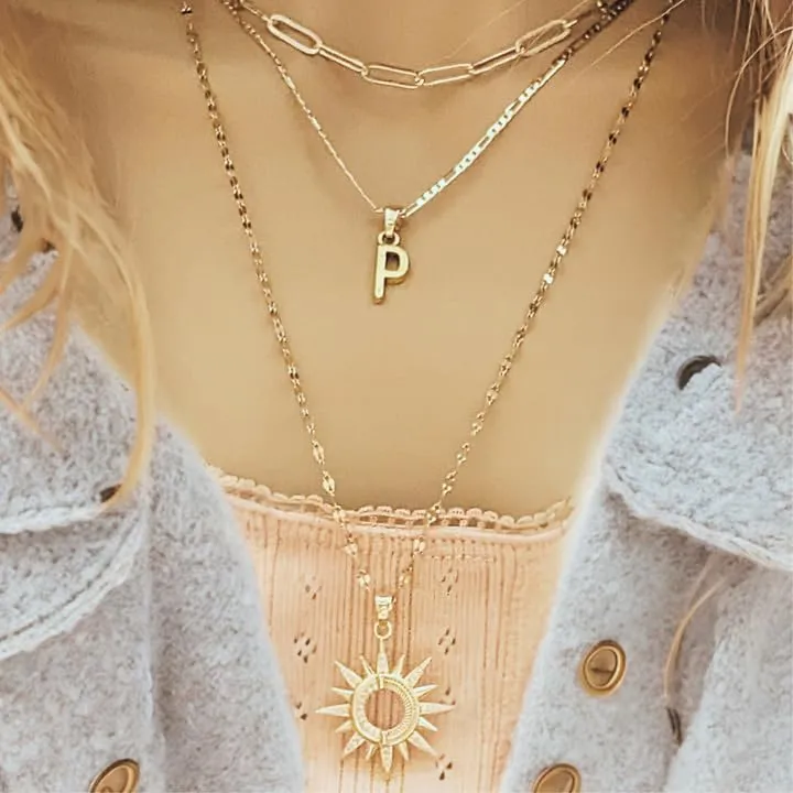 Gold Paperclip Initial Layered Necklace Set (16 inch-18 inch-24 inch, X)