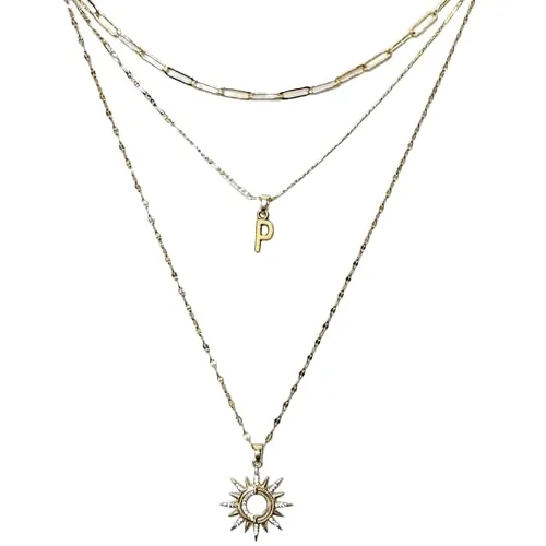 Gold Paperclip Initial Layered Necklace Set (16 inch-18 inch-24 inch, X)