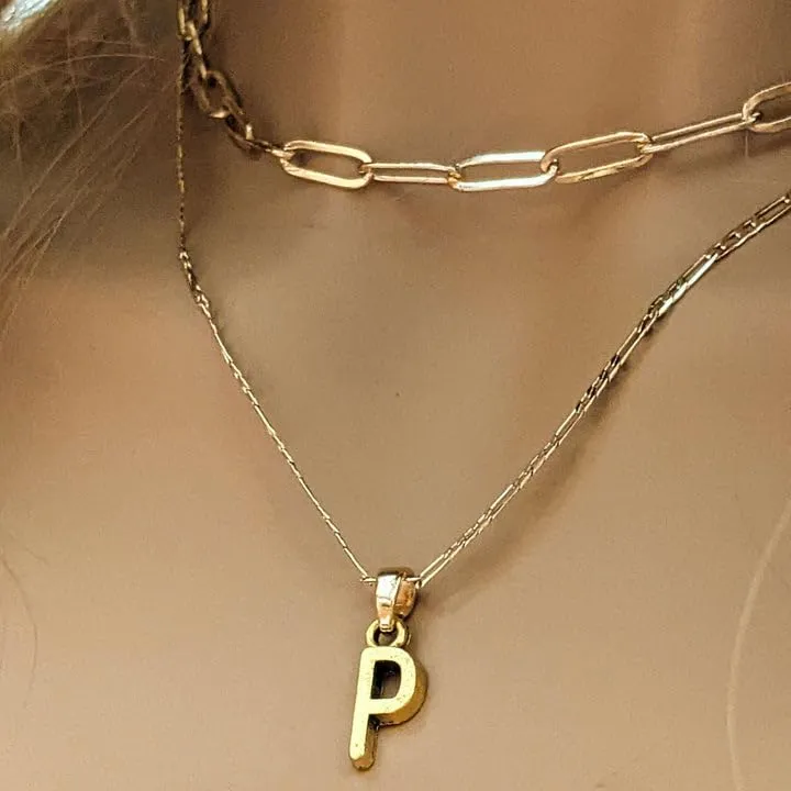 Gold Paperclip Initial Layered Necklace Set (16 inch-18 inch-24 inch, X)