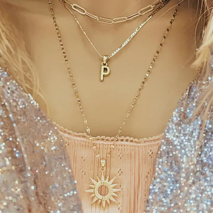 Gold Paperclip Initial Layered Necklace Set (16 inch-18 inch-24 inch, X)
