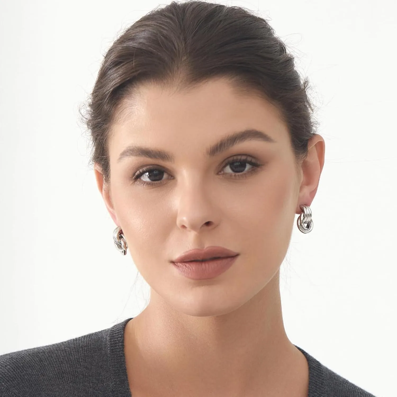 Gold-Plated Chunky Gold Earrings for Women Knot Link Circle Geometric Drop Dangle Earrings Studs Trendy Jewelry