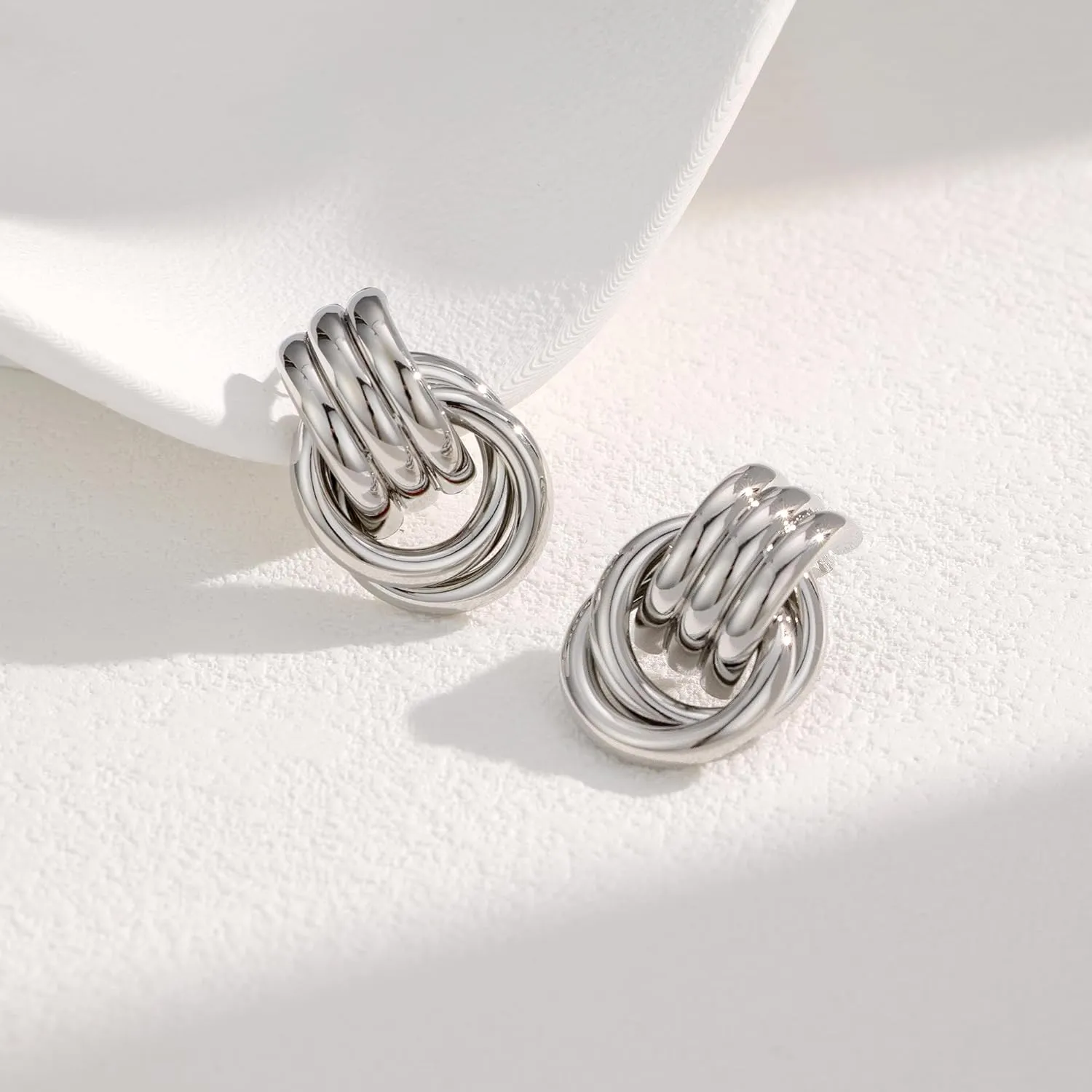 Gold-Plated Chunky Gold Earrings for Women Knot Link Circle Geometric Drop Dangle Earrings Studs Trendy Jewelry