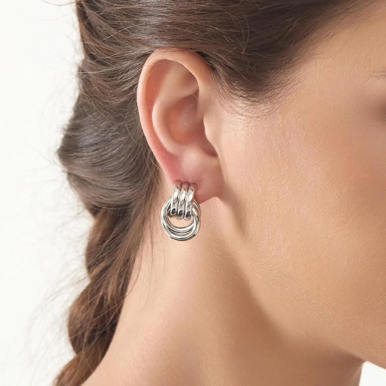 Gold-Plated Chunky Gold Earrings for Women Knot Link Circle Geometric Drop Dangle Earrings Studs Trendy Jewelry