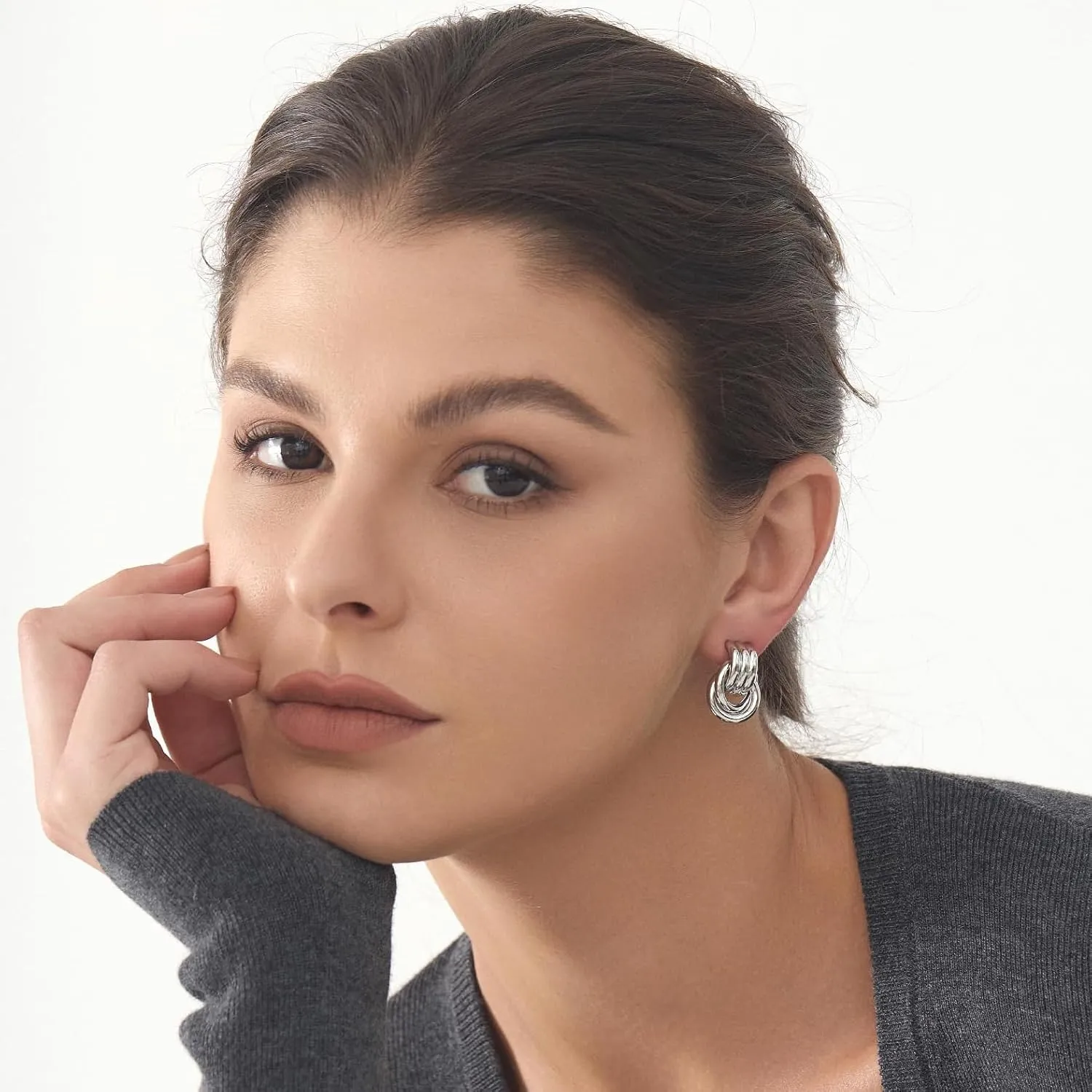 Gold-Plated Chunky Gold Earrings for Women Knot Link Circle Geometric Drop Dangle Earrings Studs Trendy Jewelry