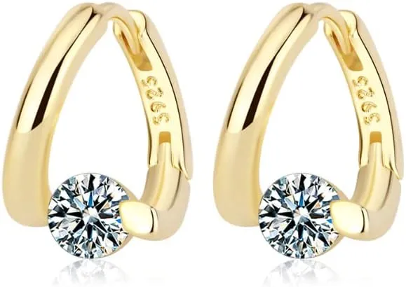 Gold Plated Geometric CZ Huggie Earrings Set Women Thick Open Twist Hoop