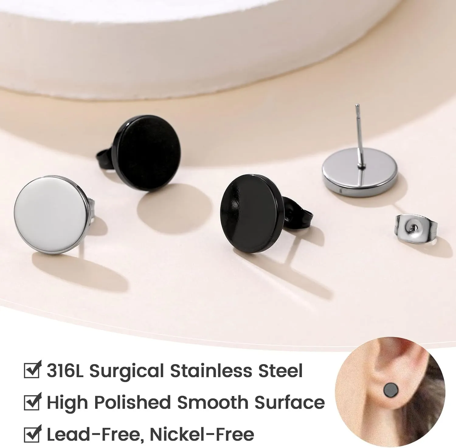 GoldChic Jewelry Earrings Sets for Men, Womens Stainless Steel Earrings Pack 3-12Pairs, Classic Design Bar/Hexagon/Geometric/Round Stud Earring Punk Ear Piercing Studs