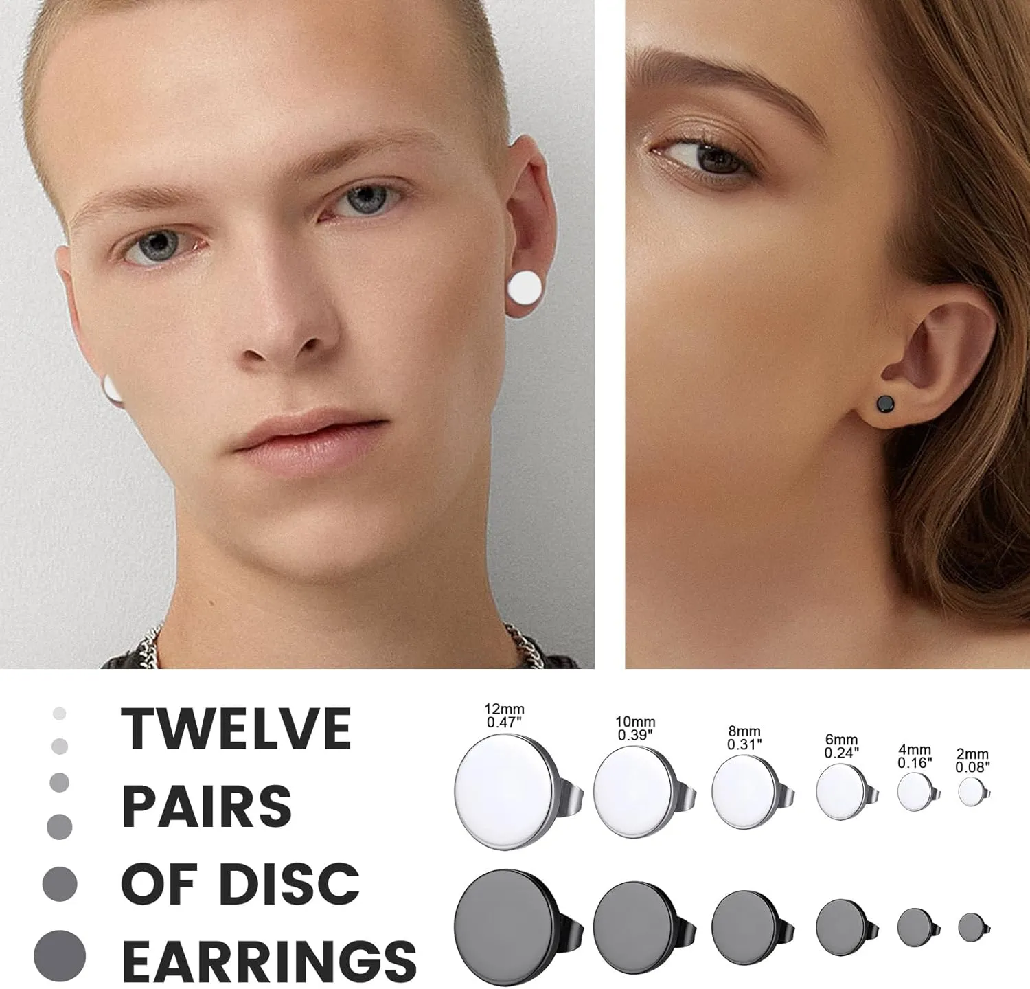 GoldChic Jewelry Earrings Sets for Men, Womens Stainless Steel Earrings Pack 3-12Pairs, Classic Design Bar/Hexagon/Geometric/Round Stud Earring Punk Ear Piercing Studs