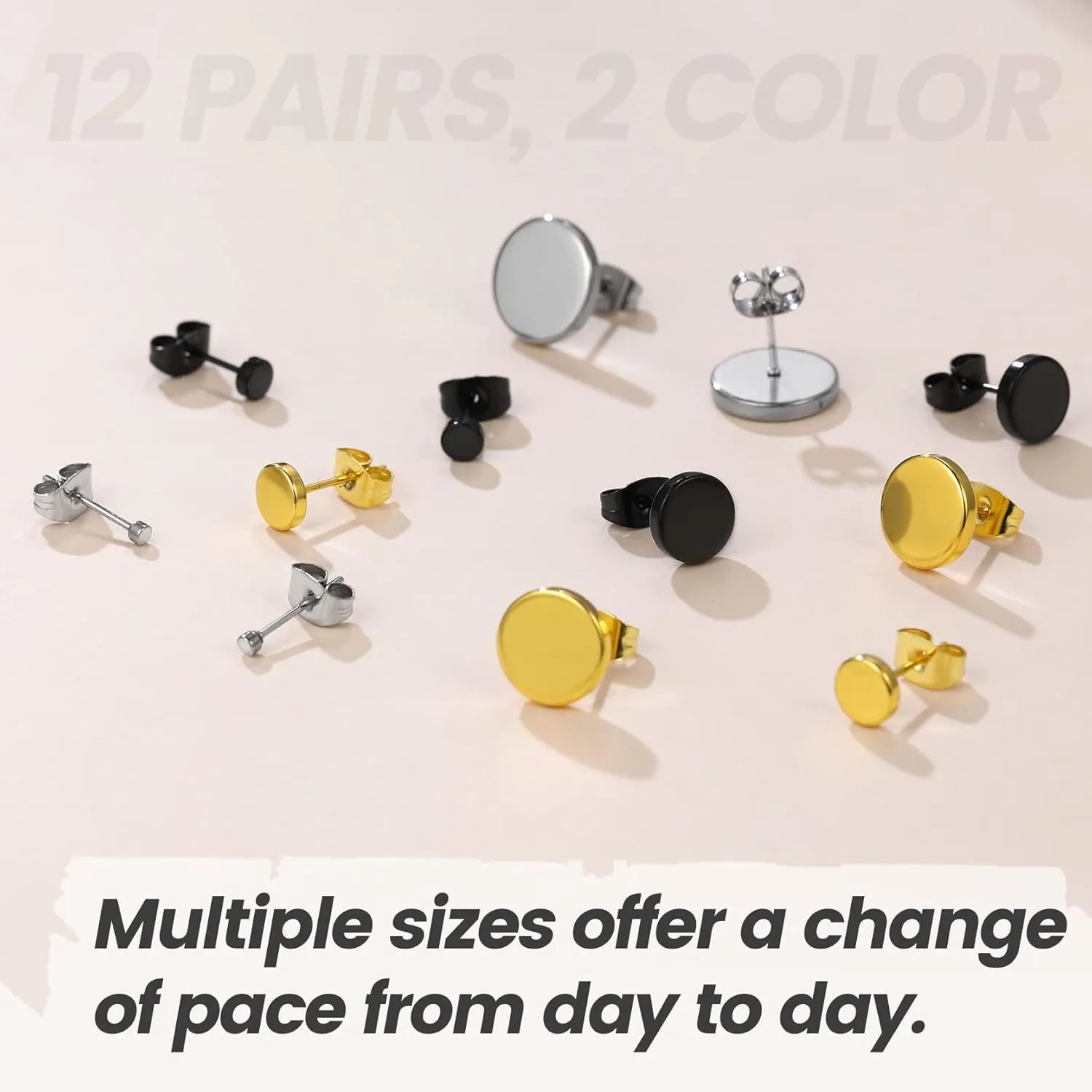 GoldChic Jewelry Earrings Sets for Men, Womens Stainless Steel Earrings Pack 3-12Pairs, Classic Design Bar/Hexagon/Geometric/Round Stud Earring Punk Ear Piercing Studs