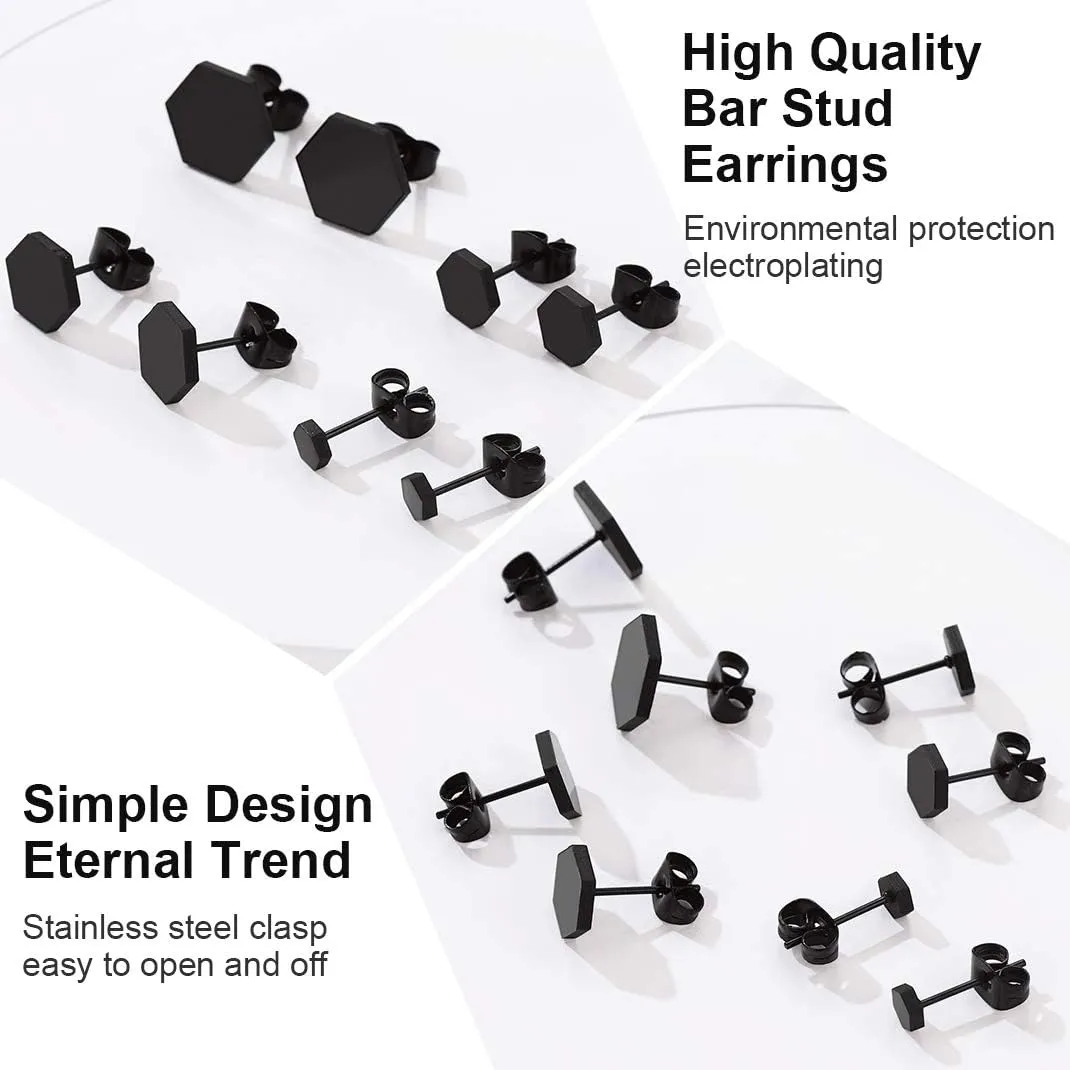 GoldChic Jewelry Earrings Sets for Men, Womens Stainless Steel Earrings Pack 3-12Pairs, Classic Design Bar/Hexagon/Geometric/Round Stud Earring Punk Ear Piercing Studs