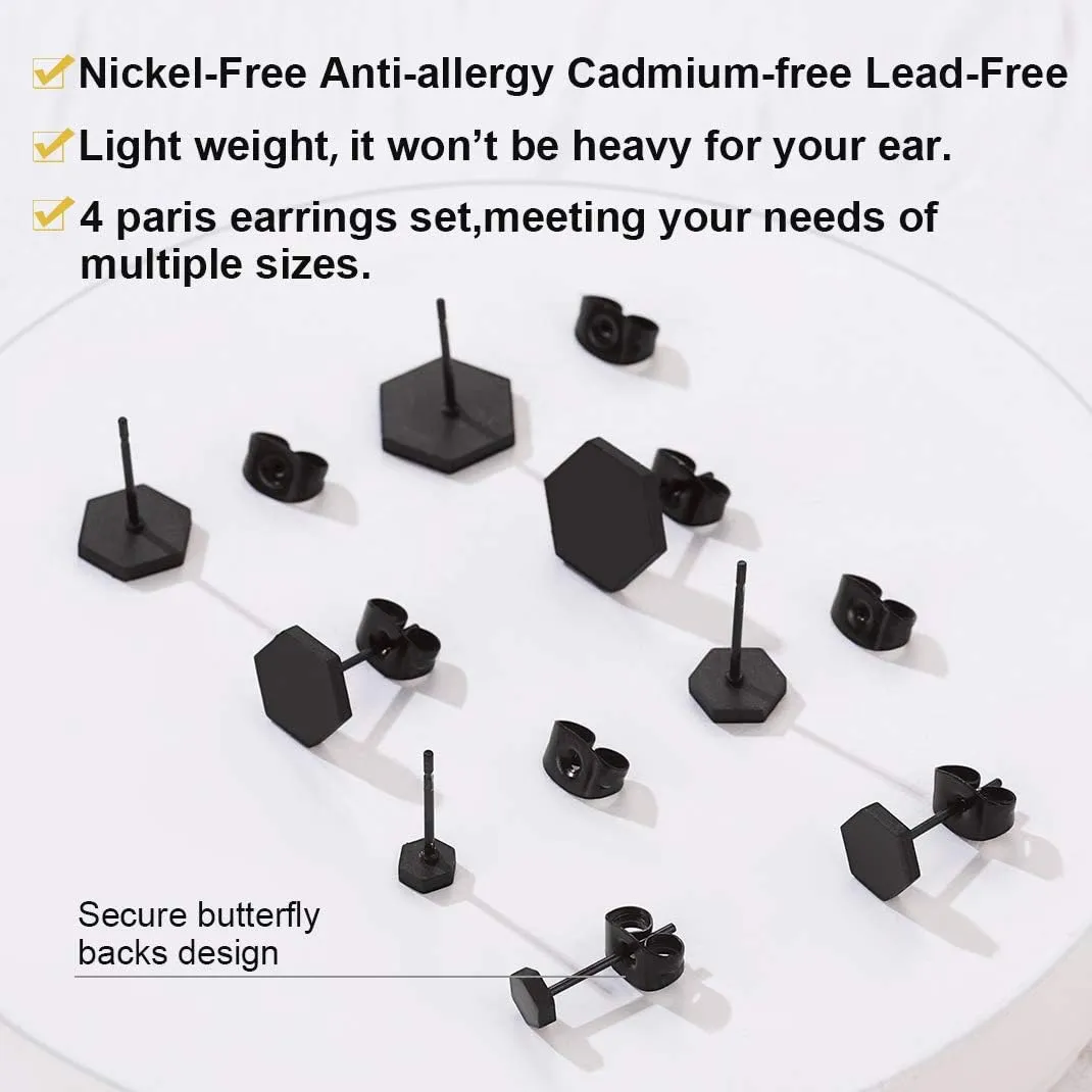 GoldChic Jewelry Earrings Sets for Men, Womens Stainless Steel Earrings Pack 3-12Pairs, Classic Design Bar/Hexagon/Geometric/Round Stud Earring Punk Ear Piercing Studs
