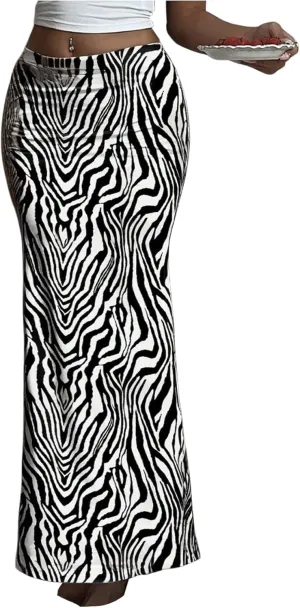 GORGLITTER Women's Zebra Bodycon Maxi Skirt Ruched High Waisted Y2K Going Out Long Skirt
