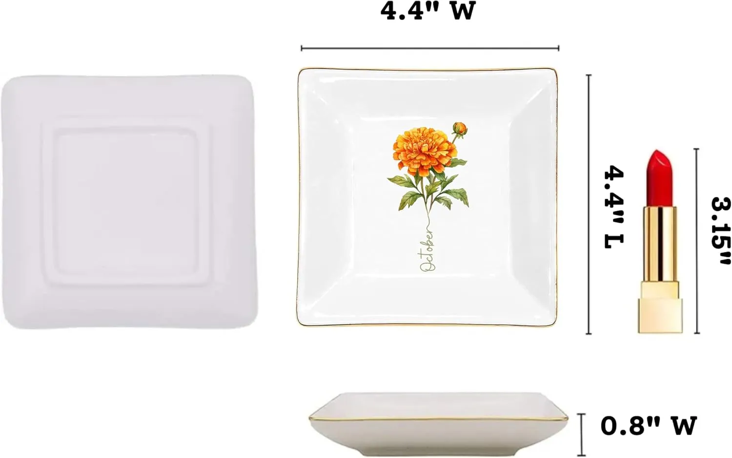 Gossby Personalized Jewelry Tray - Gift for Women, Mom, Friend with Birth Month Flower, Name - Ceramic Trinket Tray, Dish, Plate for Ring, Earring, Bracelet - Gift Mothers Day, Birthday, Christmas V1