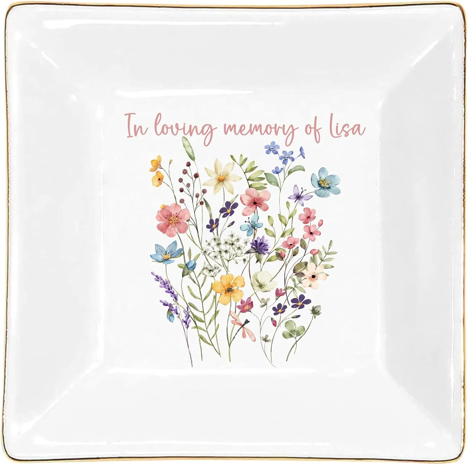 Gossby Personalized Jewelry Tray - Gift for Women, Mom, Friend with Birth Month Flower, Name - Ceramic Trinket Tray, Dish, Plate for Ring, Earring, Bracelet - Gift Mothers Day, Birthday, Christmas V2