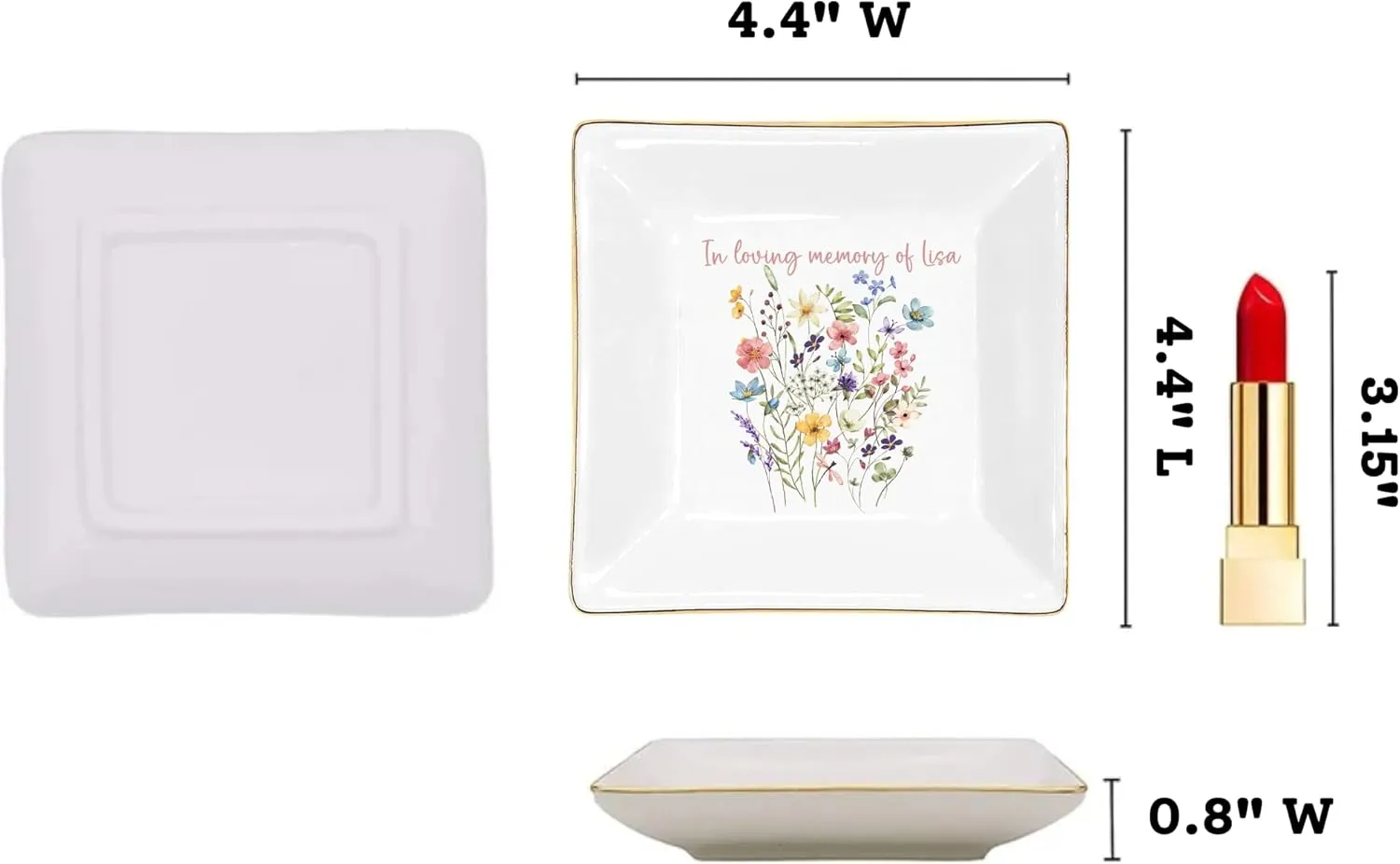 Gossby Personalized Jewelry Tray - Gift for Women, Mom, Friend with Birth Month Flower, Name - Ceramic Trinket Tray, Dish, Plate for Ring, Earring, Bracelet - Gift Mothers Day, Birthday, Christmas V2