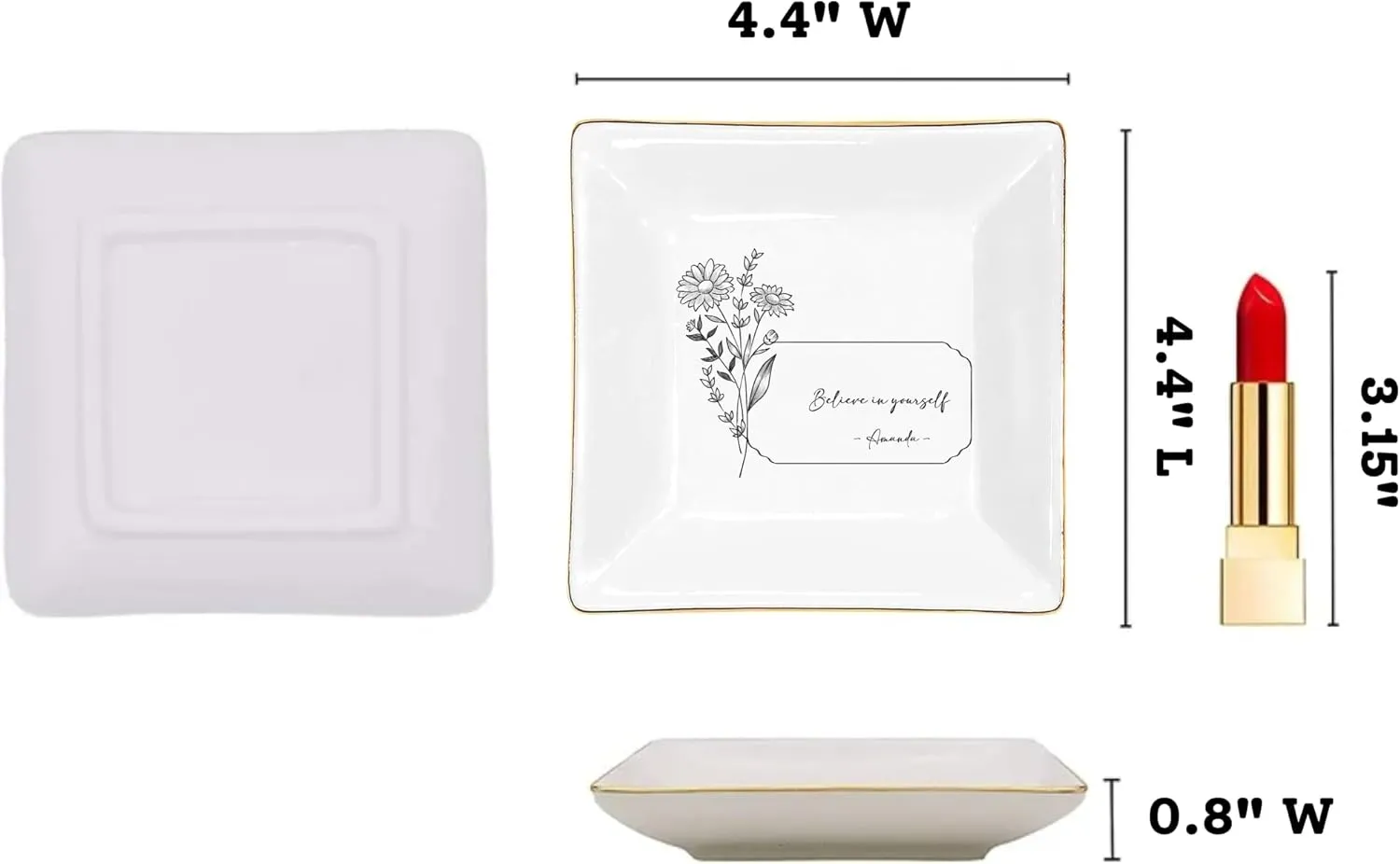 Gossby Personalized Jewelry Tray - Gift for Women Mom Friend with Birth Month Flower Name - Ceramic Trinket Tray Dish Plate for Ring Earring Bracelet - Gift Mothers Day Birthday Christmas V3