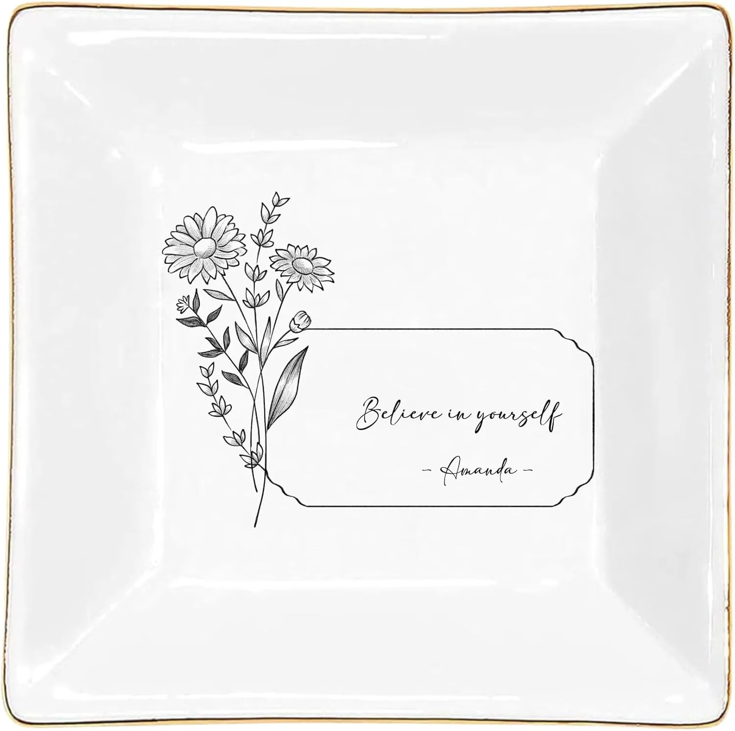 Gossby Personalized Jewelry Tray - Gift for Women Mom Friend with Birth Month Flower Name - Ceramic Trinket Tray Dish Plate for Ring Earring Bracelet - Gift Mothers Day Birthday Christmas V3