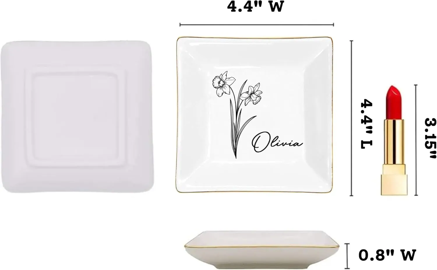 Gossby Personalized Jewelry Tray - Gift for Women Mom Friend with Birth Month Flower Name - Ceramic Trinket Tray Dish Plate for Ring Earring Bracelet - Gift Mothers Day Birthday Christmas V5