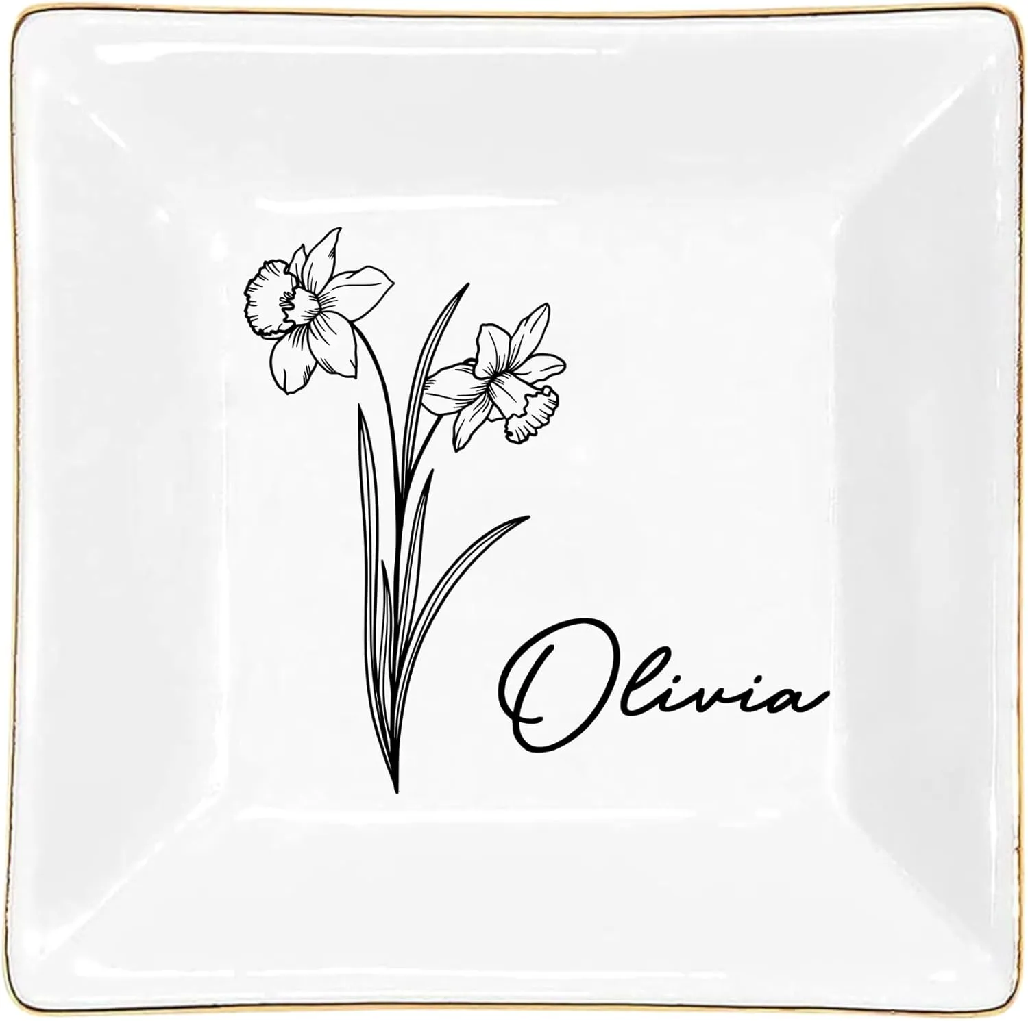Gossby Personalized Jewelry Tray - Gift for Women Mom Friend with Birth Month Flower Name - Ceramic Trinket Tray Dish Plate for Ring Earring Bracelet - Gift Mothers Day Birthday Christmas V5