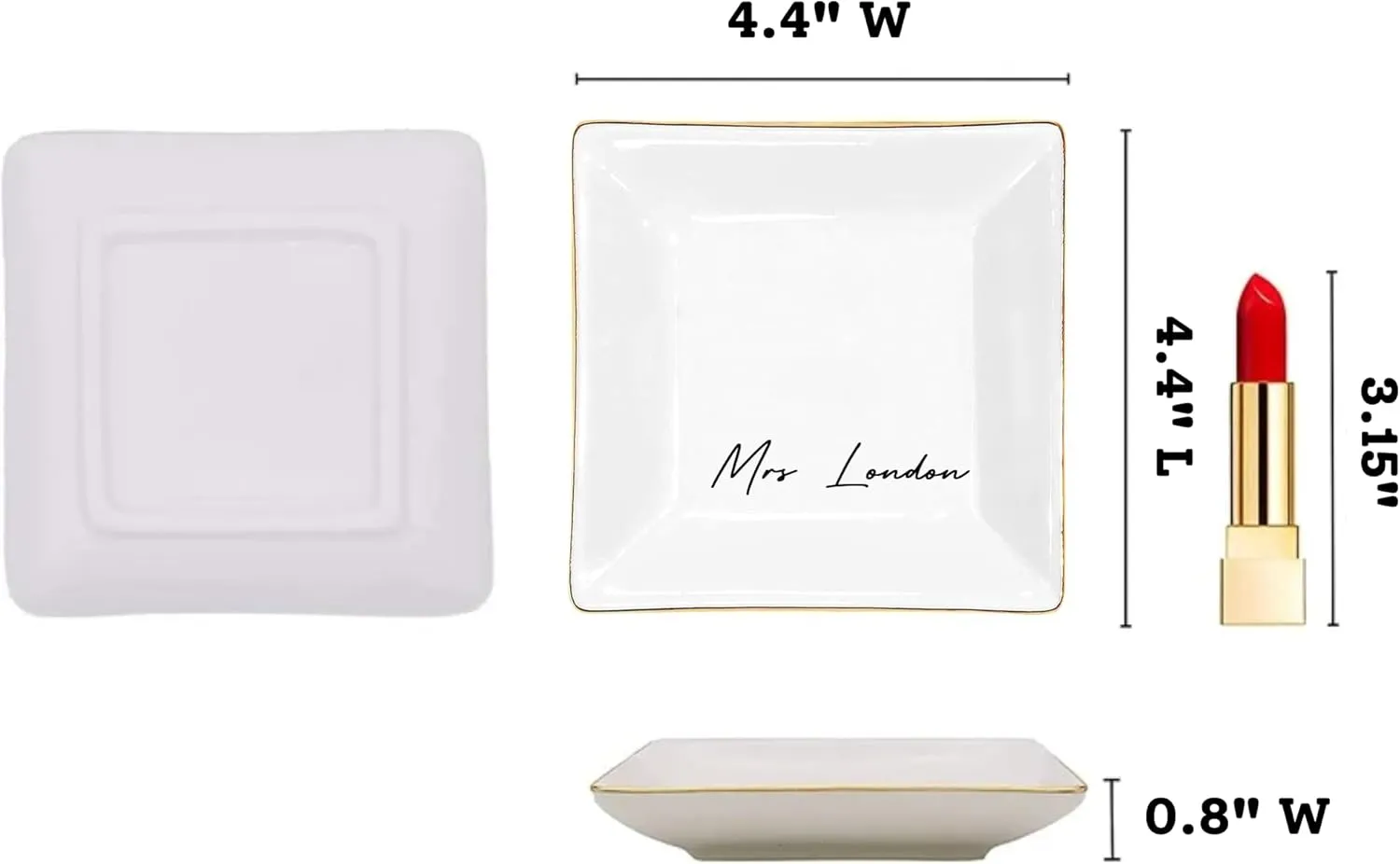 Gossby Personalized Jewelry Tray - Gift for Women Mom Friend with Name - White Ceramic Trinket Tray Dish Plate for Ring Earring Bracelet - Custom Gift Mothers Day Birthday Christmas