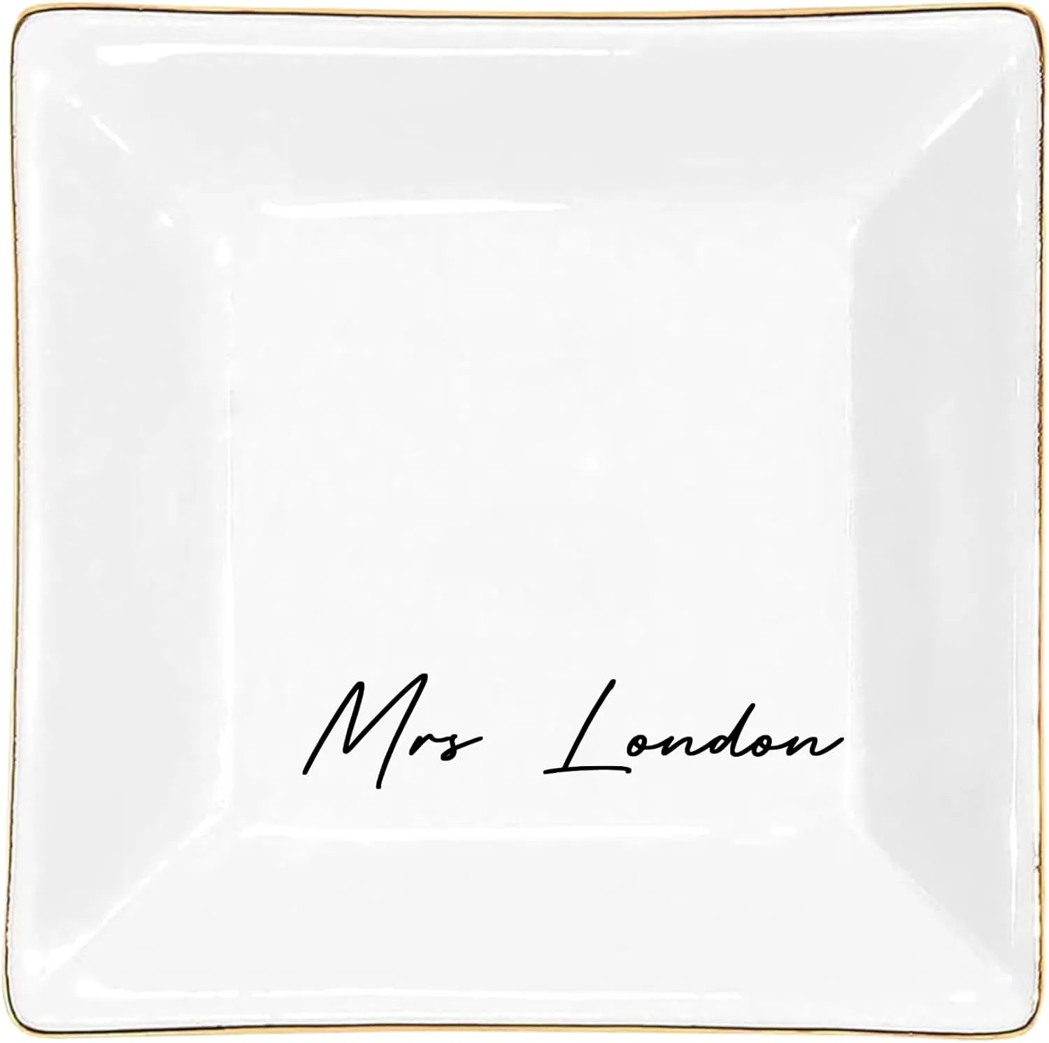 Gossby Personalized Jewelry Tray - Gift for Women Mom Friend with Name - White Ceramic Trinket Tray Dish Plate for Ring Earring Bracelet - Custom Gift Mothers Day Birthday Christmas
