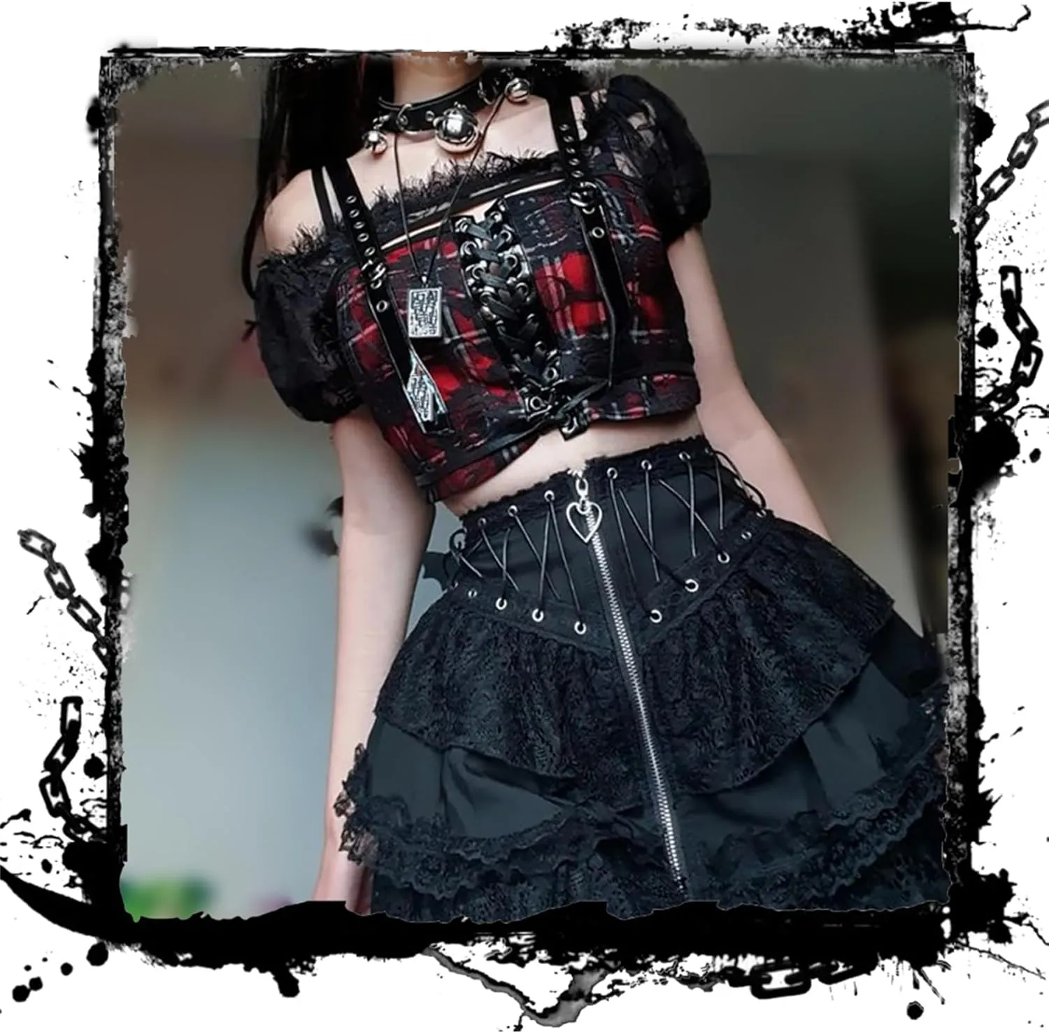 Goth Skirts for Women Punk Grunge Rave Emo Y2k Vintage Halloween
